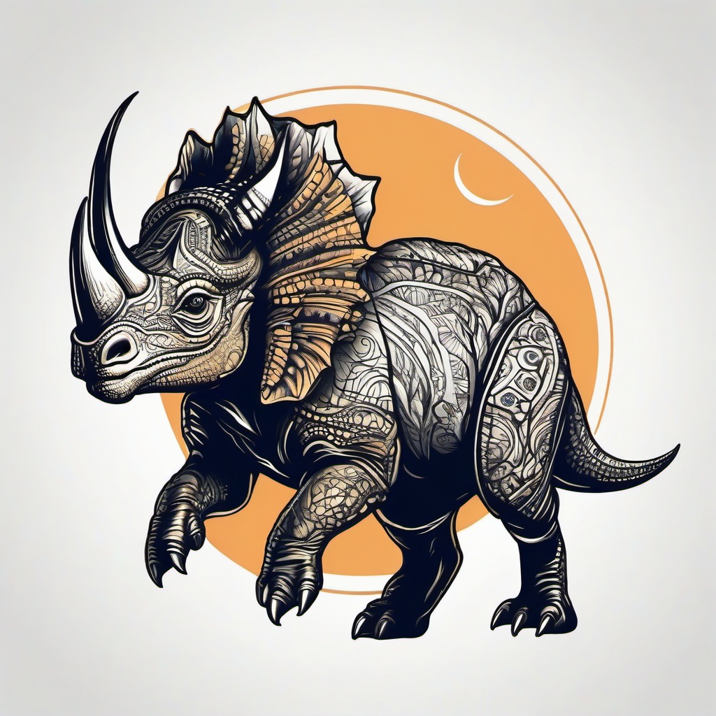 Dinosaur Tattoo Triceratops - Highlight the unique beauty of a Triceratops with a detailed and captivating tattoo.  simple vector color tattoo,minimal,white background