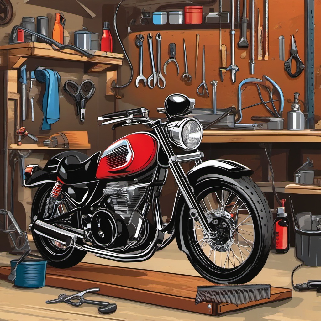 Bike clipart - bike being repaired in a workshop  