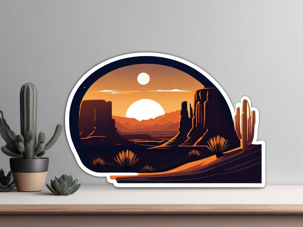 Moonlit canyon sticker- Desert night, , sticker vector art, minimalist design