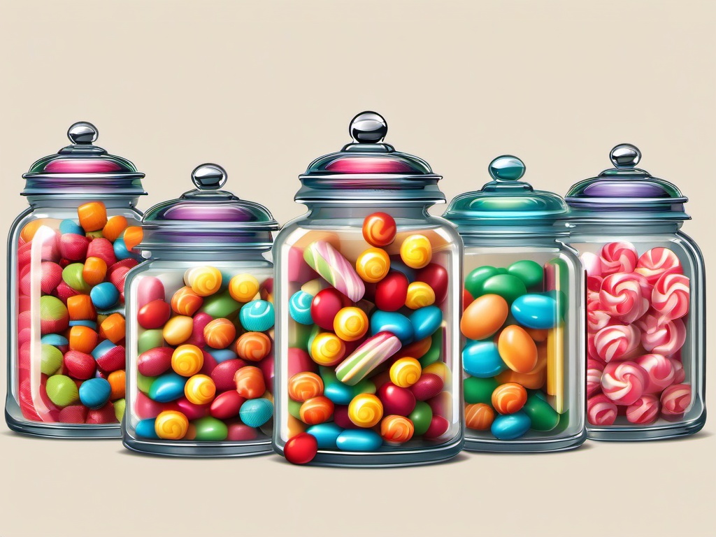 Candies clipart - vintage candy jars filled with colorful candy  