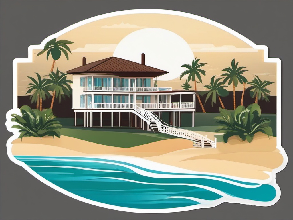 Beachfront Villa Sticker - Transport yourself to seaside luxury with the breezy and beachfront villa sticker, , sticker vector art, minimalist design