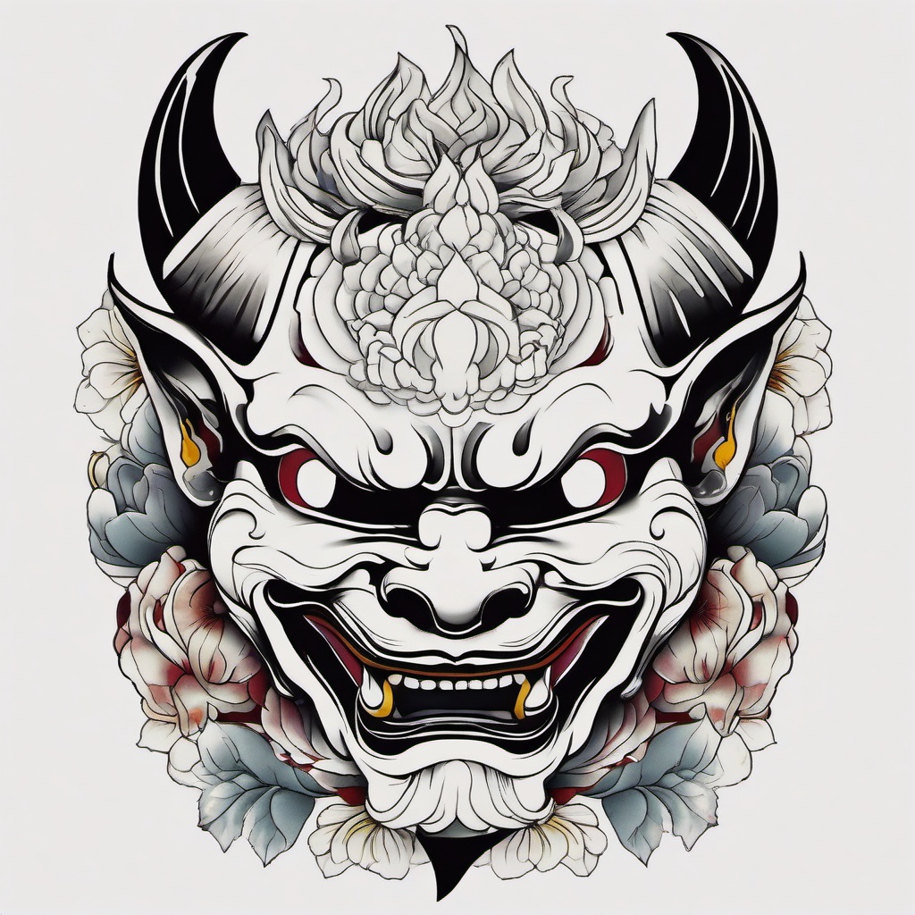 japanese hannya mask tattoo design  simple color tattoo,white background,minimal