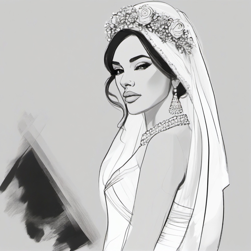 sketch of bride  minimal rough sketch scribbles,doodles,black and white