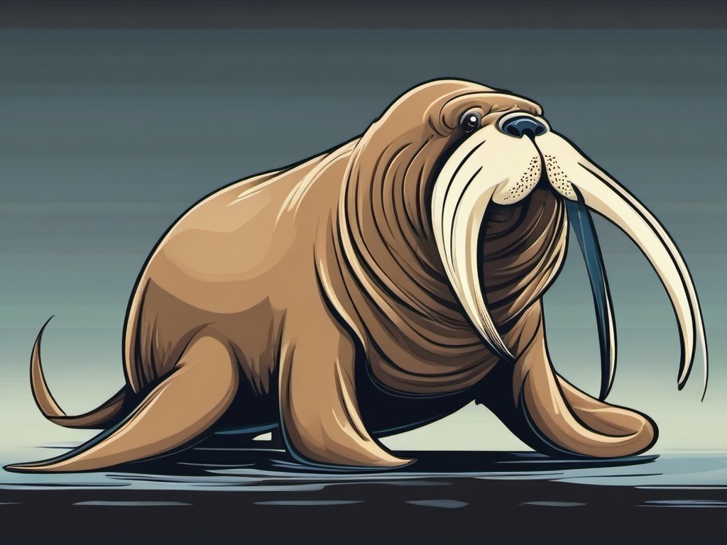 Walrus Cartoon - Cartoon of walrus with long tusks  