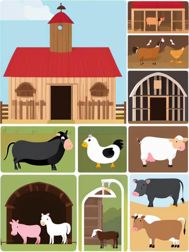 Farm Animals in Barn clipart - Various farm animals inside a barn, ,vector color clipart,minimal