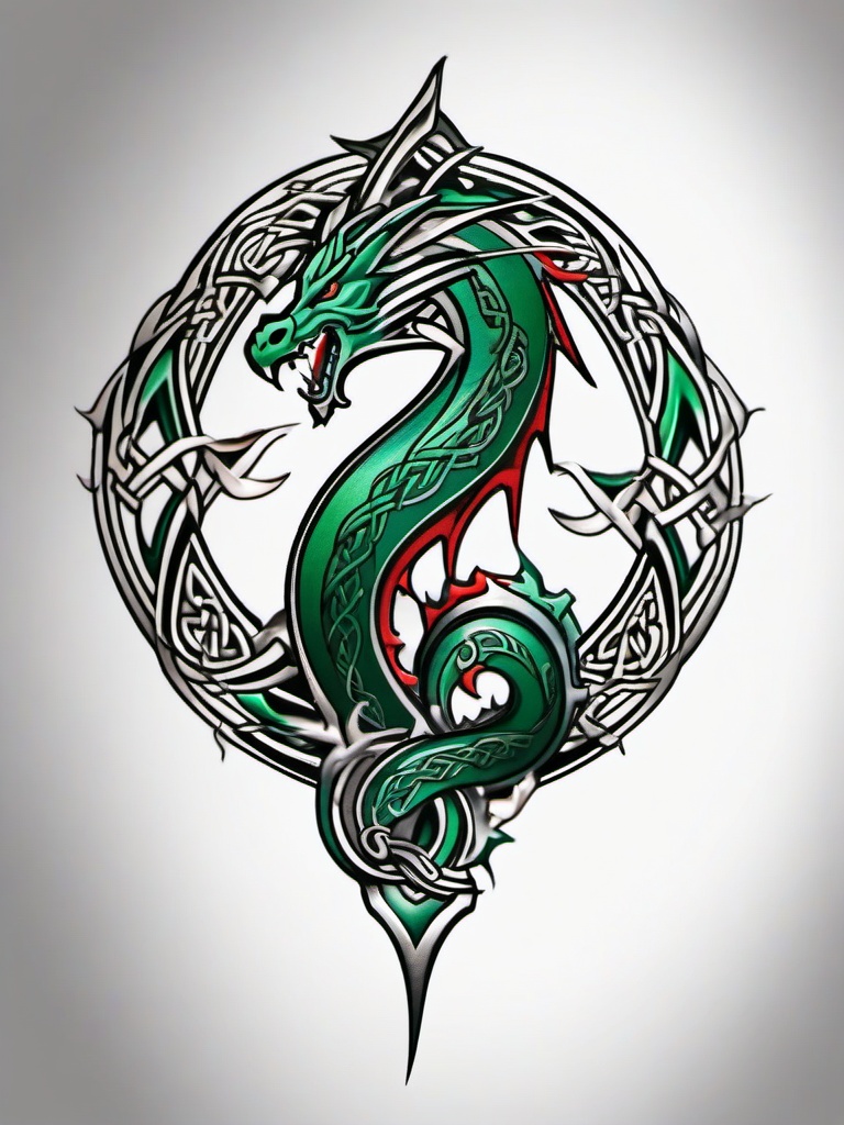 irish celtic dragon tattoo designs  simple color tattoo,minimal,white background