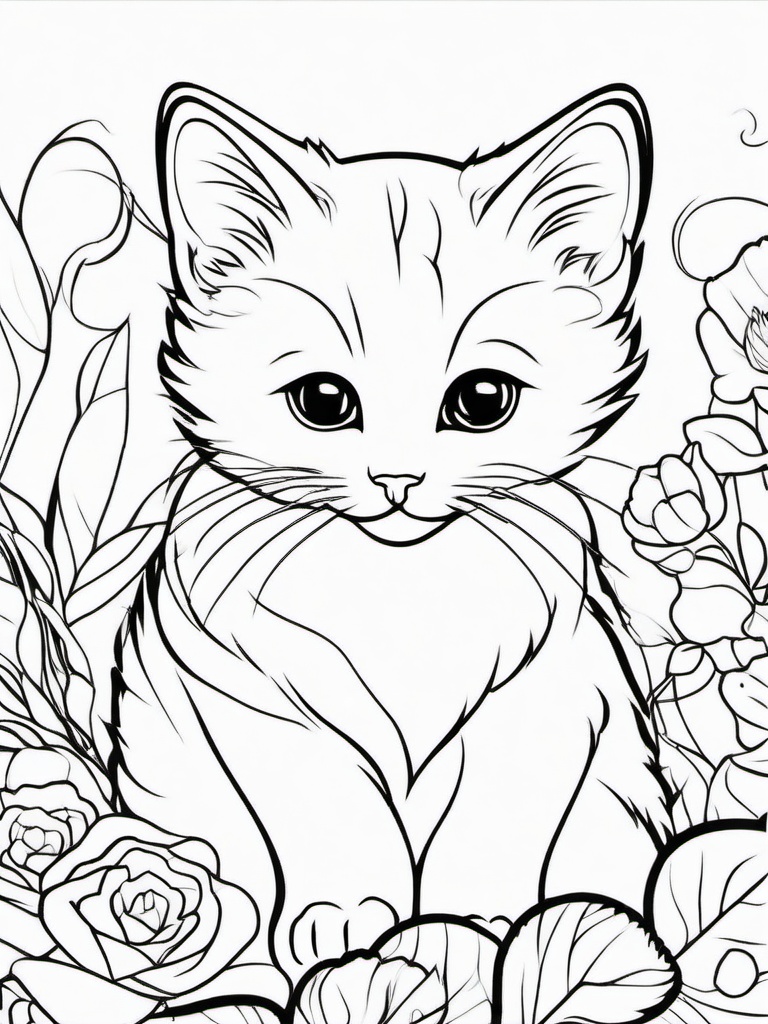 Kitty with a Ribbon Coloring Pages - Kitten Tied with a Fancy Ribbon  minimal black outline printable sheet, coloring page