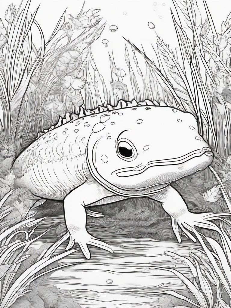 Axolotl Coloring Pages - Axolotl playing hide and seek with fish  simple coloring pages