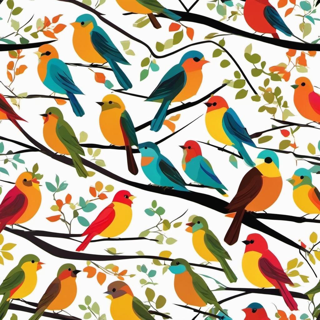 Bird Clipart, Colorful birds perched in a tree. 