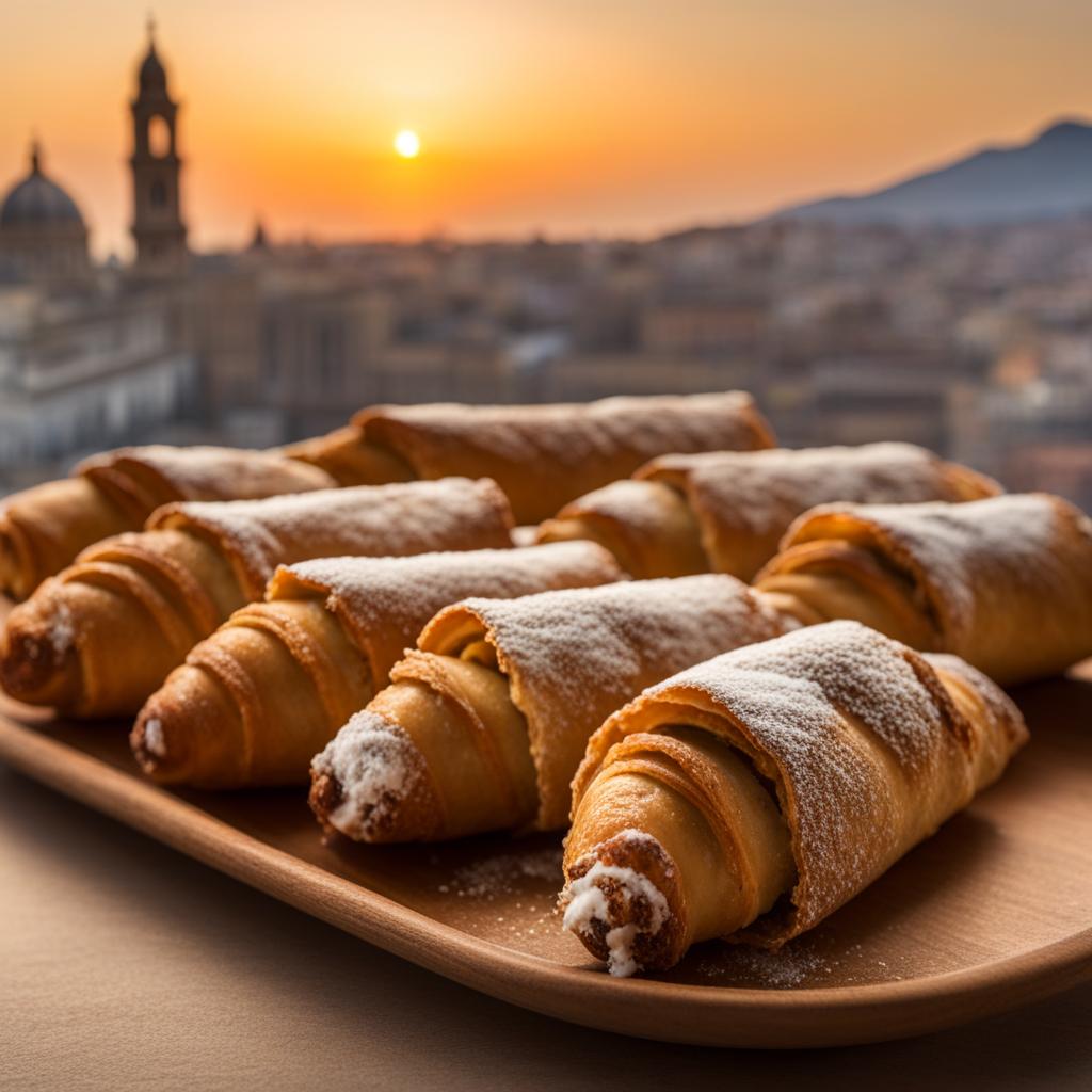 cannoli, a sicilian pastry, savored at a historic piazza in the heart of palermo. 