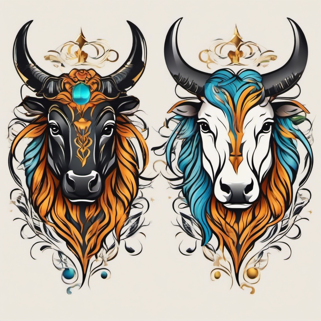 gemini and taurus tattoo  simple vector color tattoo