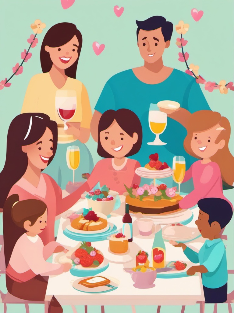 Mothers Day clipart - family celebrating Mother's Day brunch  