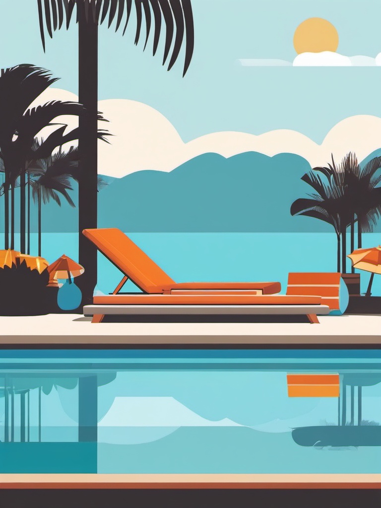 Summer Poolside clipart - Lounging by the poolside, ,vector color clipart,minimal