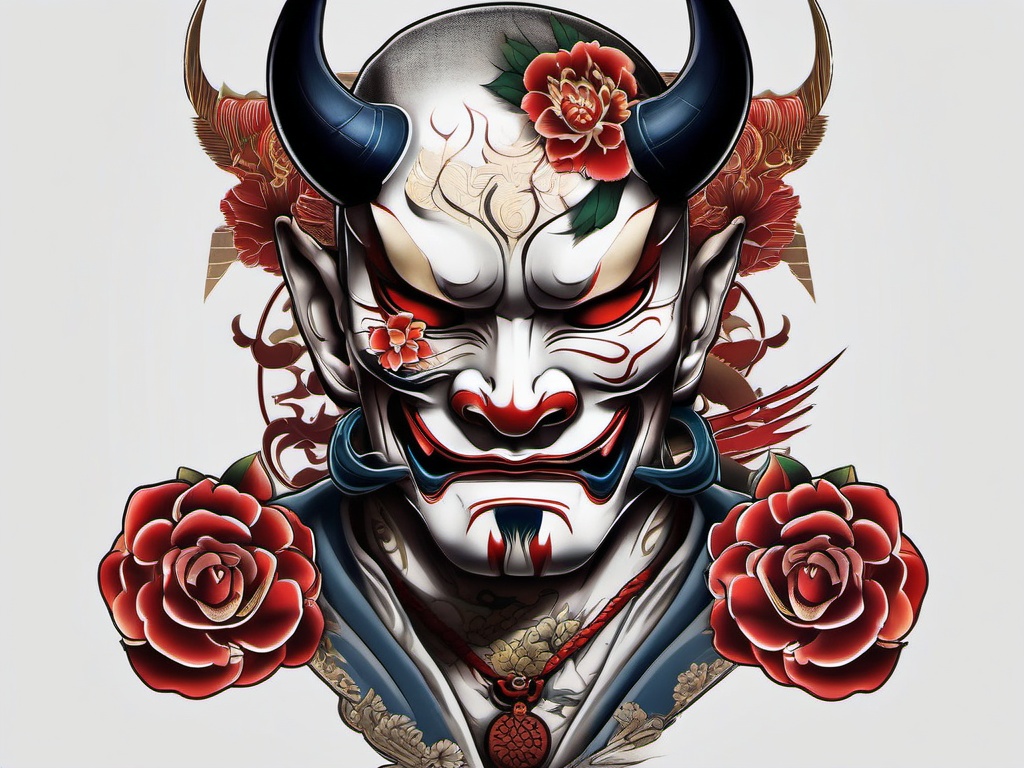 hannya tattoo yakuza  simple color tattoo,white background,minimal