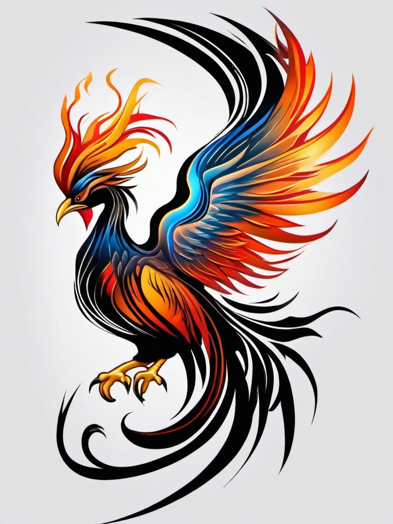 Phoenix bird tattoo, Tattoos featuring the legendary phoenix bird, symbolizing renewal and transformation. , color tattoo designs, white clean background