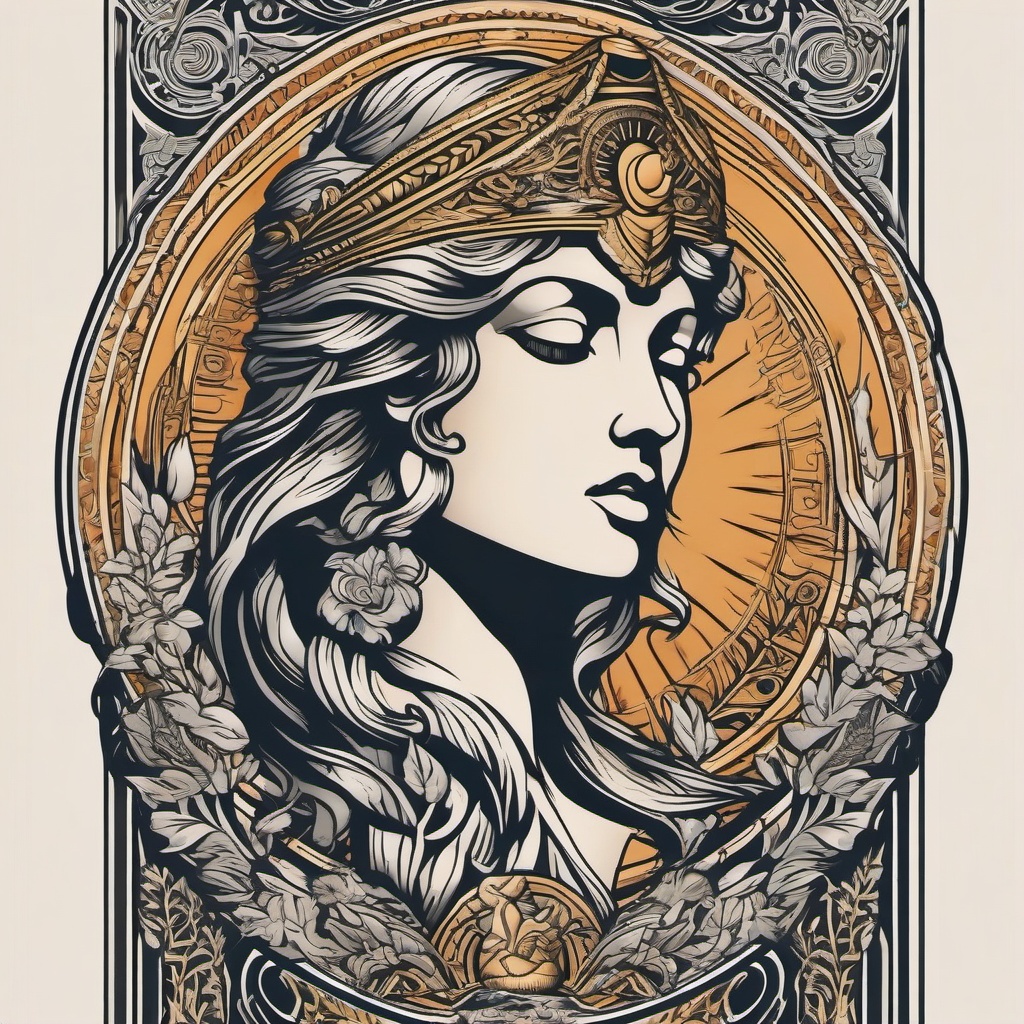 Tattoo Greek Goddess-Intricate and detailed tattoo featuring a Greek goddess, capturing elements of mythology and ancient art.  simple color vector tattoo