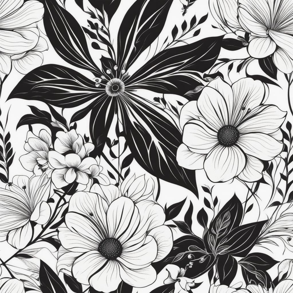 Black floral tattoo, Striking and bold tattoos featuring black floral motifs.  vivid colors, white background, tattoo design