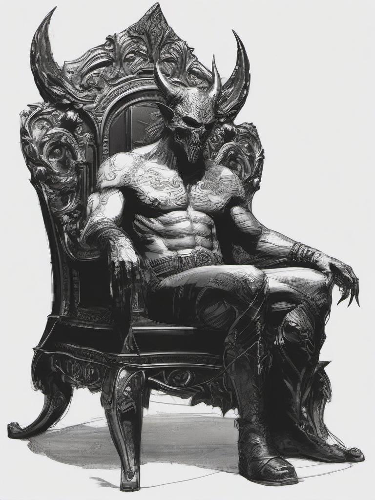 drawing of a demon on a throne  minimal rough sketch scribbles,doodles,black and white