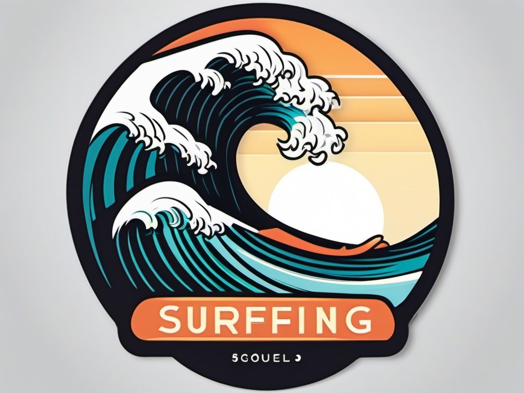 Surfing Wave Sticker - Coastal wave ride, ,vector color sticker art,minimal