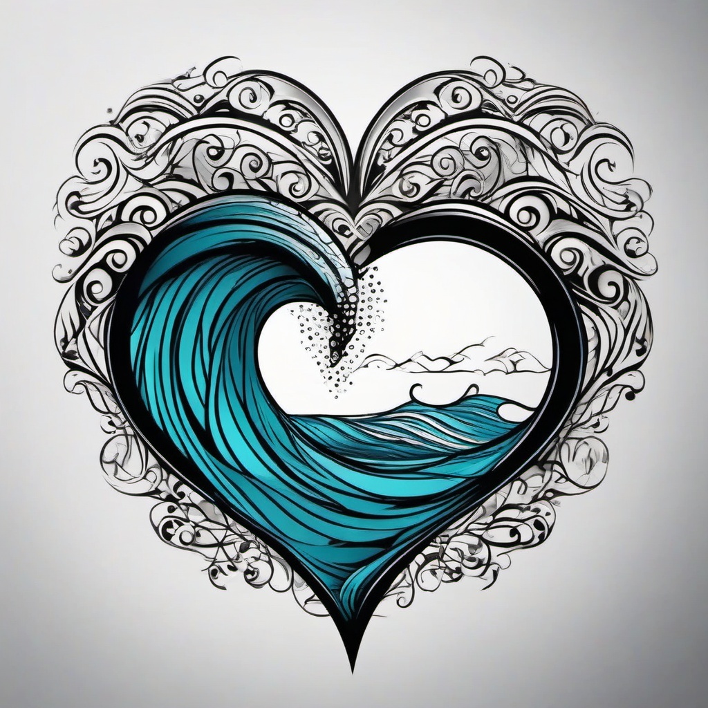 Heart and Wave Tattoo - Combines a heart symbol with waves, expressing love and a deep connection to the sea.  simple tattoo design