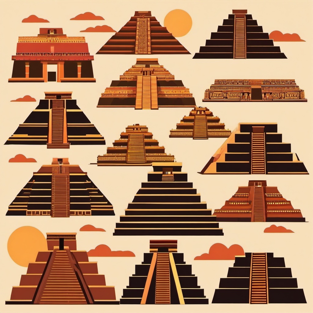 The Pyramids of Teotihuacan clipart - Ancient Mesoamerican pyramids in Mexico, ,color clipart vector style