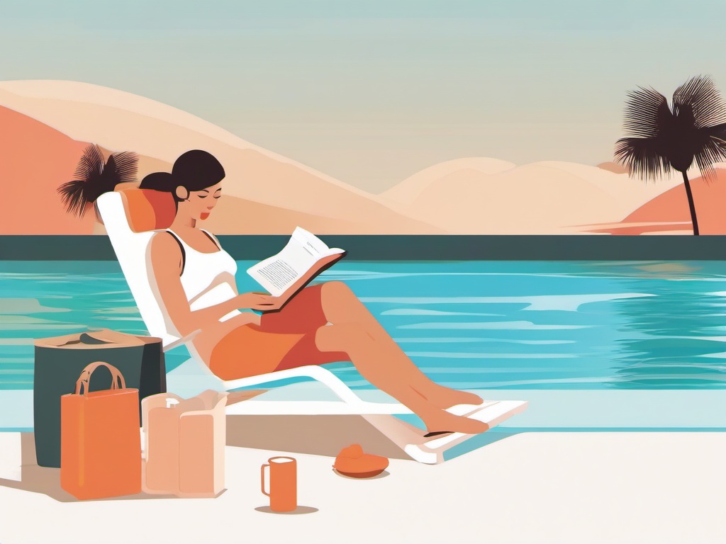 June clipart - person reading a book by the pool in June  color,minimalist,vector clipart