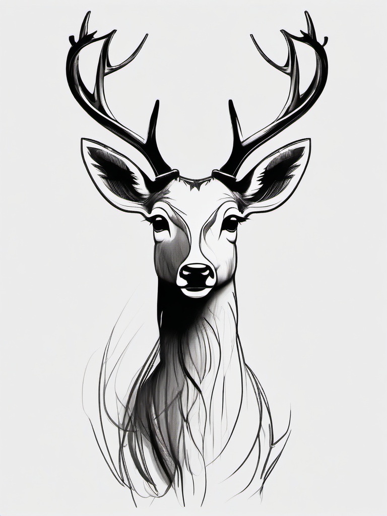 drawing of a cartoon deer  minimal rough sketch scribbles,doodles,black and white