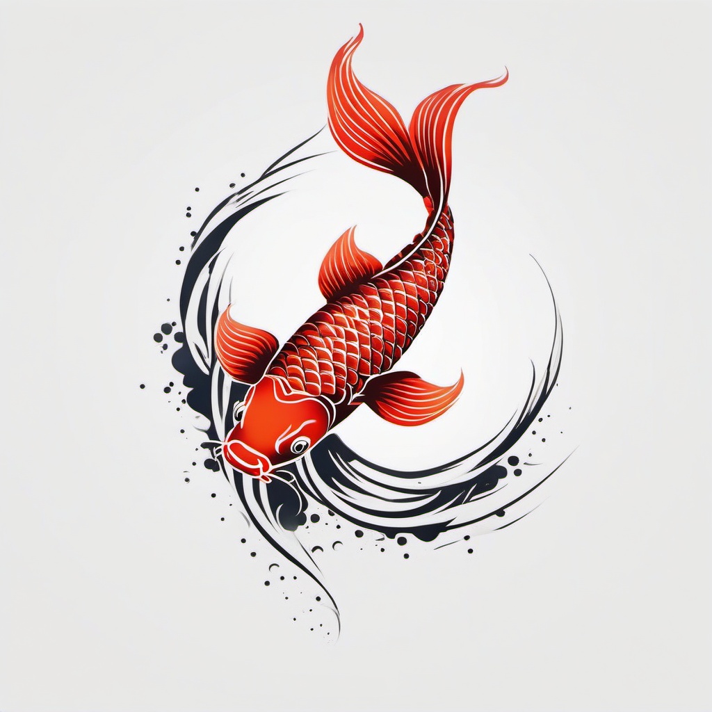 koi fish sakura tattoo  simple color tattoo,white background,minimal