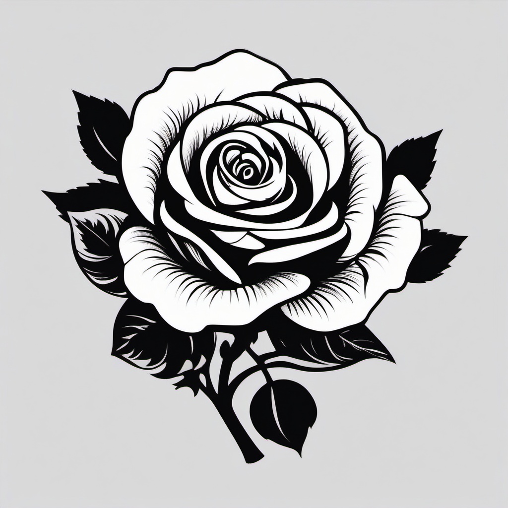 Little Black Rose Tattoo-Choice of delicacy and subtlety with a little black rose tattoo, perfect for minimalist and discreet expression.  simple vector color tattoo