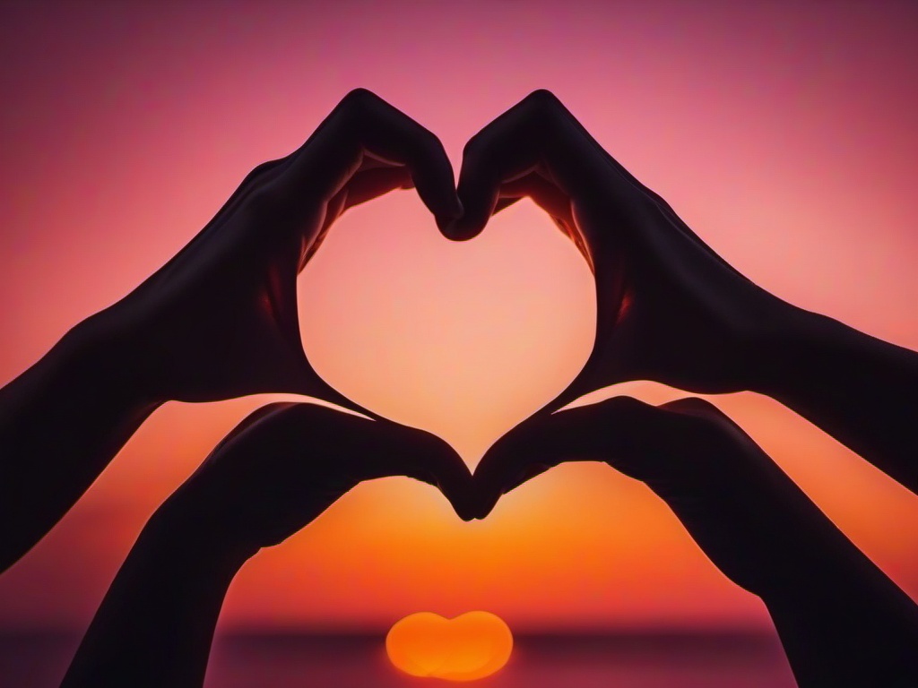 Valentines Day background - Hands forming a heart shape with a sunset background  aesthetic background wallpaper