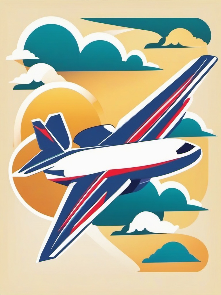 Jet Plane Clipart - A jet plane soaring in the sky.  color vector clipart, minimal style