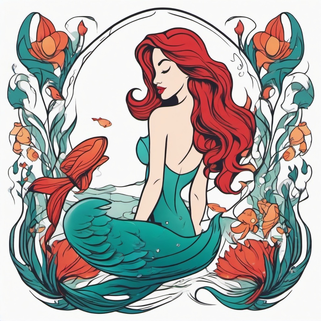 Meaningful Little Mermaid Tattoo - Infuse personal significance into your tattoo inspired by the Little Mermaid.  simple vector color tattoo,minimal,white background