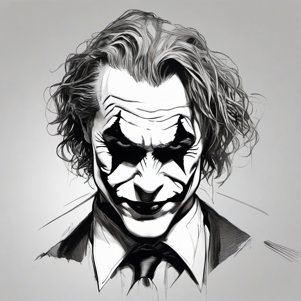 drawing of the Joker with Gotham city  minimal rough sketch scribbles,doodles,black and white