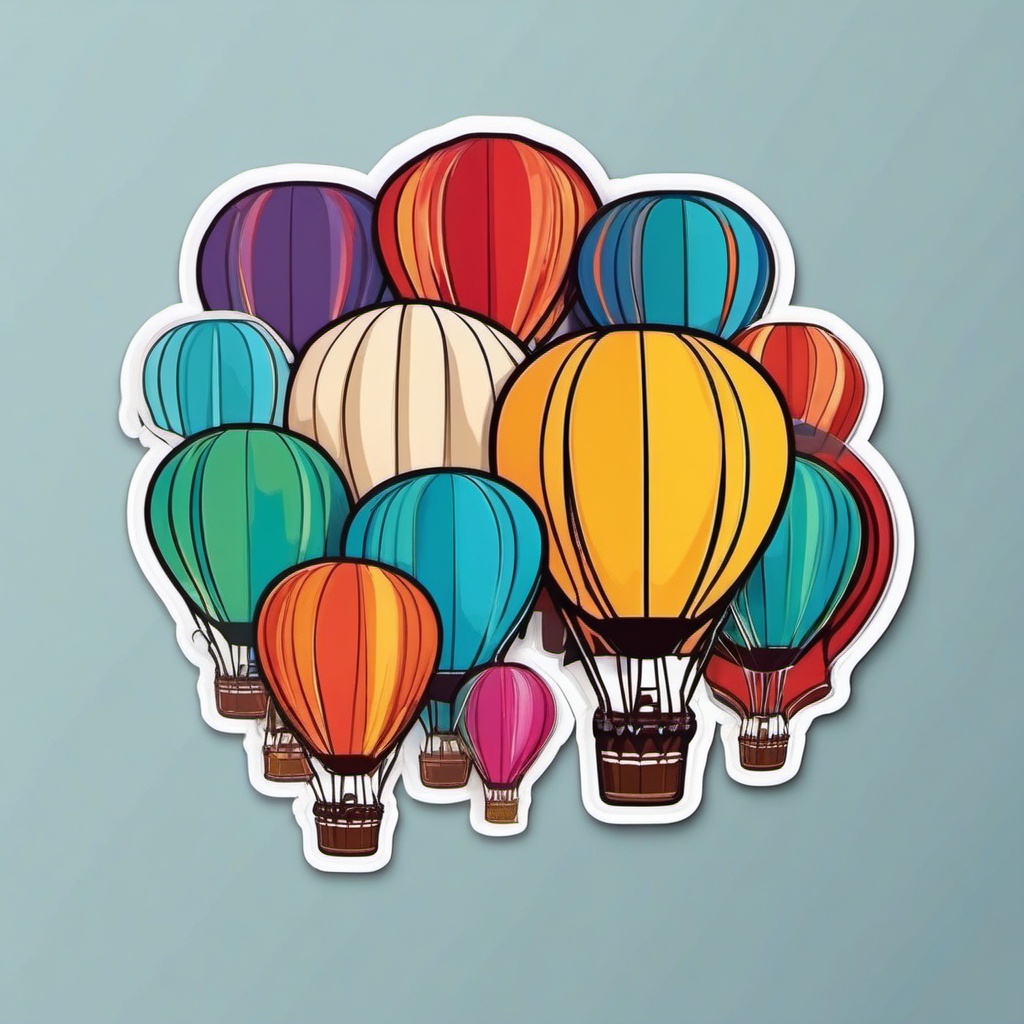 Hot Air Balloon Festival Sticker - Gathering of colorful hot air balloons, ,vector color sticker art,minimal