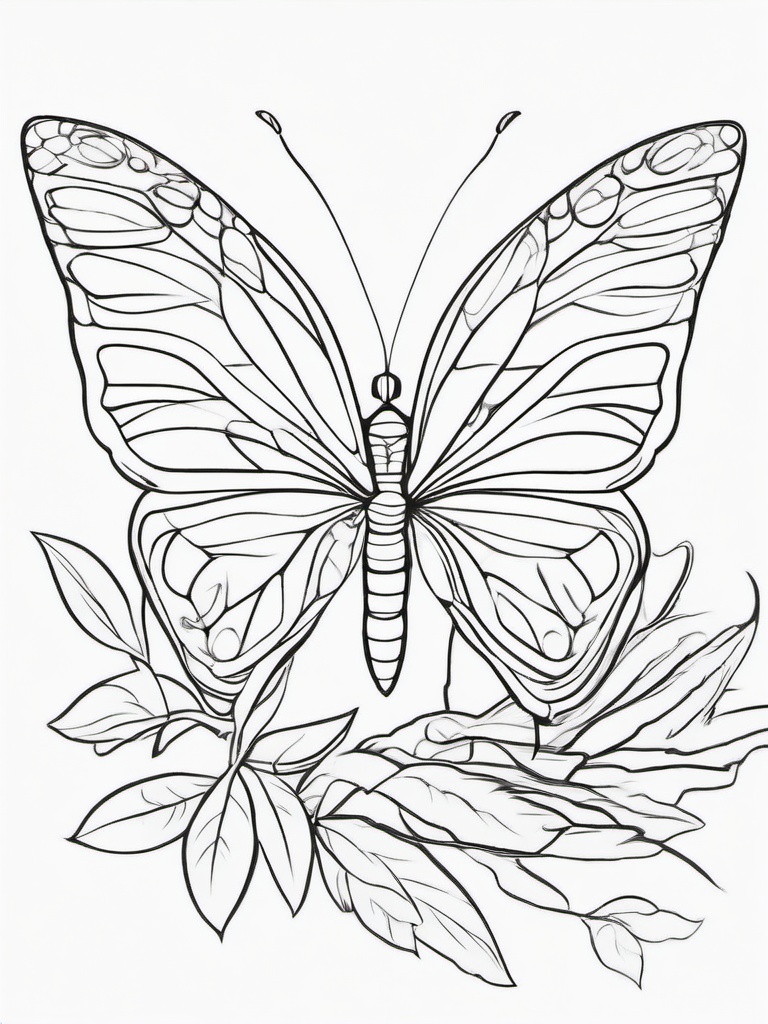 Bug Coloring Pages - Caterpillar transforming into a butterfly  simple coloring pages