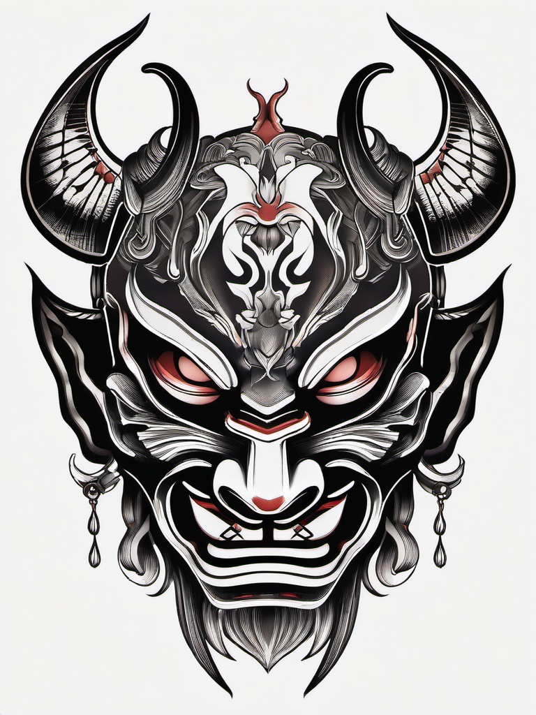 Japanese Mask Tattoo Hannya - Tattoo featuring a mask, particularly the Hannya mask, in traditional Japanese style.  simple color tattoo,white background,minimal