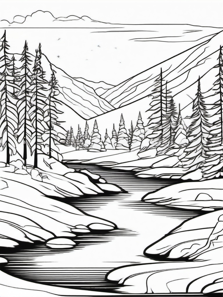 Winter River Coloring Pages - Frozen Rivers and Lakes in Winter  minimal black outline printable sheet, coloring page