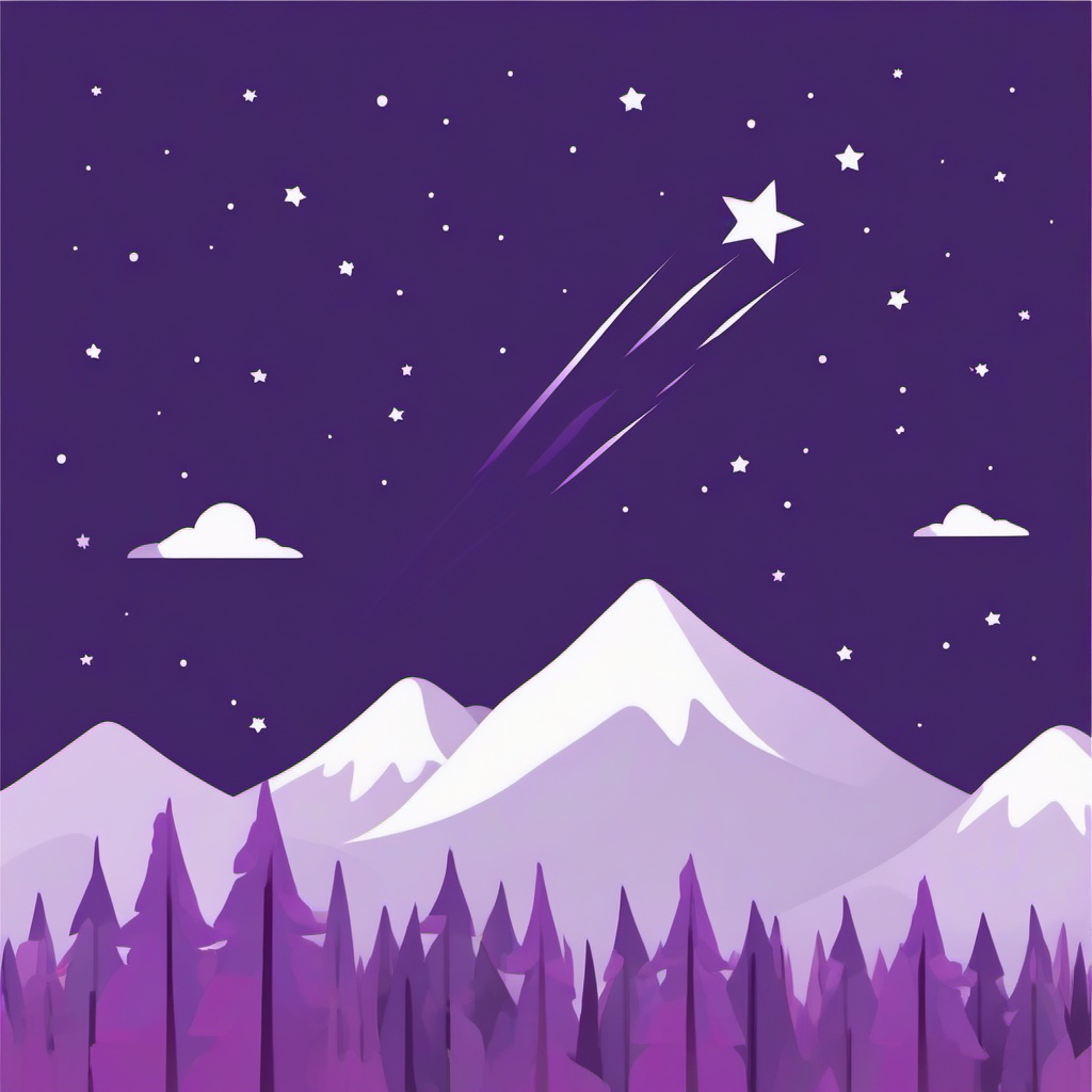 Taiga Purple Shooting Star Clip Art - Purple shooting star blooms in the taiga,  color vector clipart, minimal style