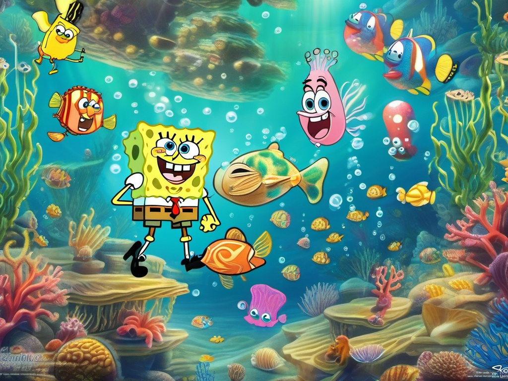 SpongeBob Wallpapers - Underwater Adventures in Bikini Bottom  wallpaper style, intricate details, patterns, splash art, light colors