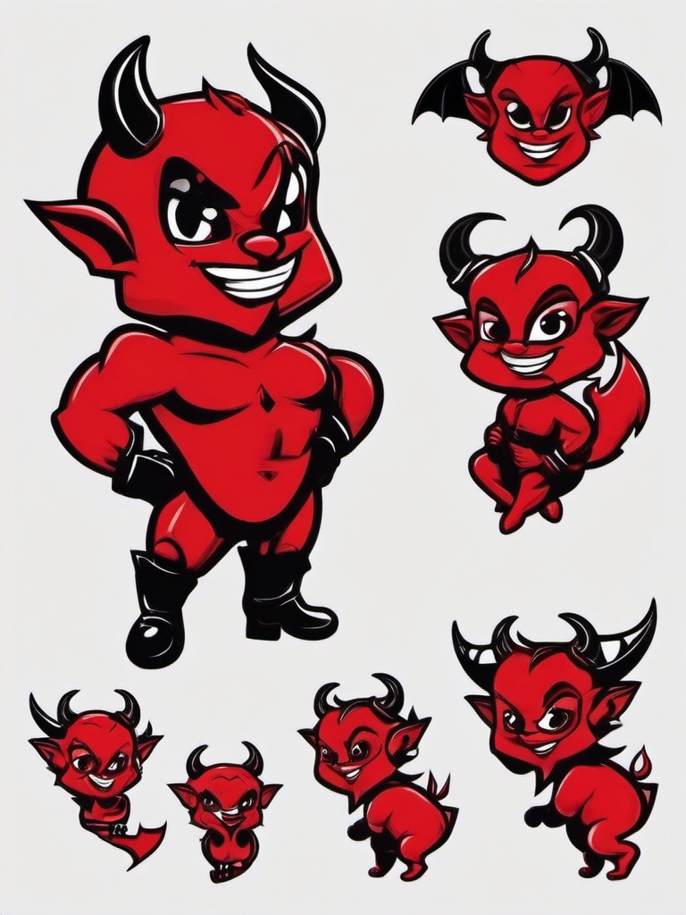 Little Red Devil Tattoos-Cute and edgy small tattoos featuring little red devils, perfect for those who love playful and bold designs.  simple color vector tattoo