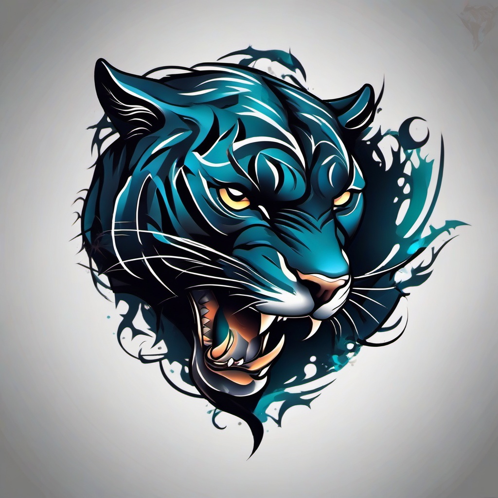 Panther and Dagger Tattoo-Combination of a panther and a dagger, creating a dynamic and powerful tattoo design.  simple color tattoo,white background