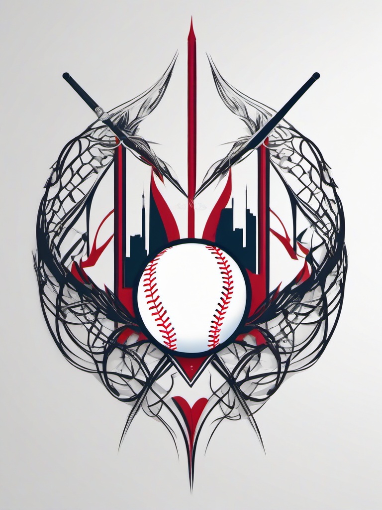 Baseball Heartbeat Tattoo - Celebrate your love for baseball with a heartbeat-themed tattoo capturing the pulse of the game.  simple vector color tattoo,minimal,white background