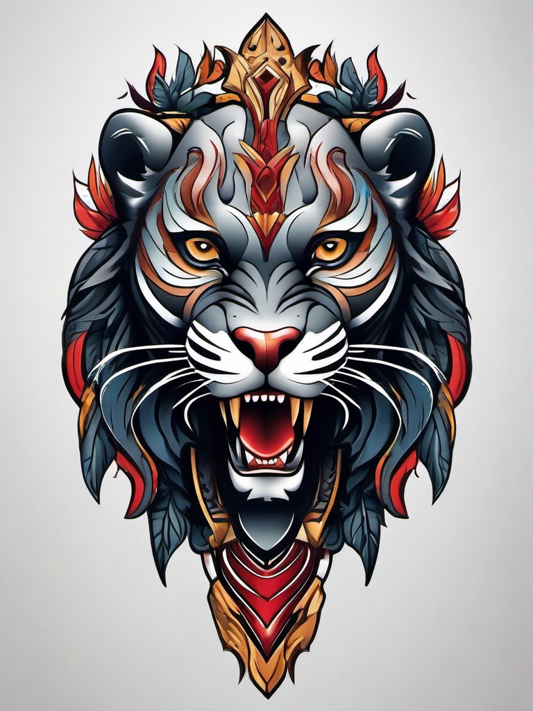 Panther Dagger Tattoo-Powerful and dynamic tattoo design featuring a panther and a dagger in a captivating composition.  simple color tattoo,white background