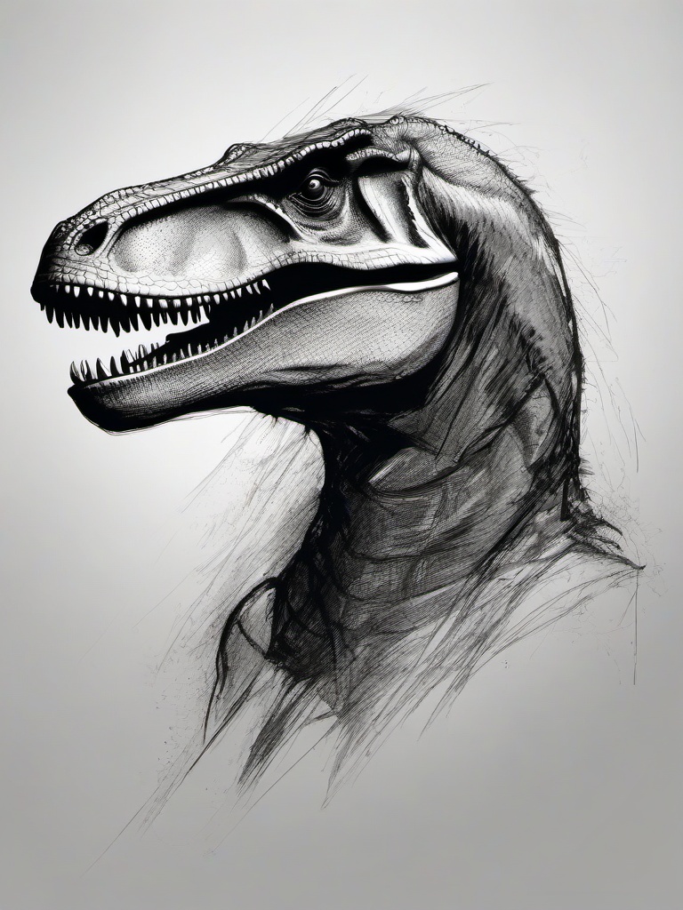 drawing of a T. rex dinosaur  minimal rough sketch scribbles,doodles,black and white