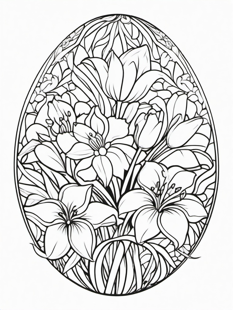 Easter Egg Coloring Pages - Floral Easter egg with lilies and tulips  simple coloring pages