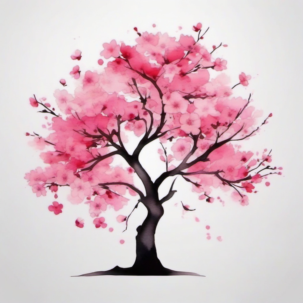 watercolor cherry blossom tree tattoo  simple vector color tattoo