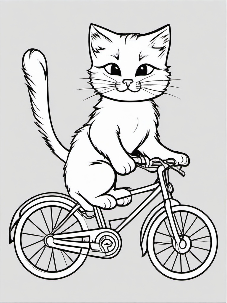 Kitty on a Bicycle Coloring Pages - Kitten Going for a Bike Ride  minimal black outline printable sheet, coloring page