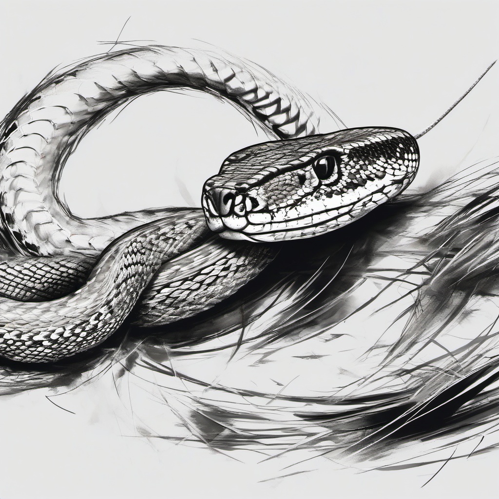 drawing of a rattlesnake ready to strike  minimal rough sketch scribbles,doodles,black and white