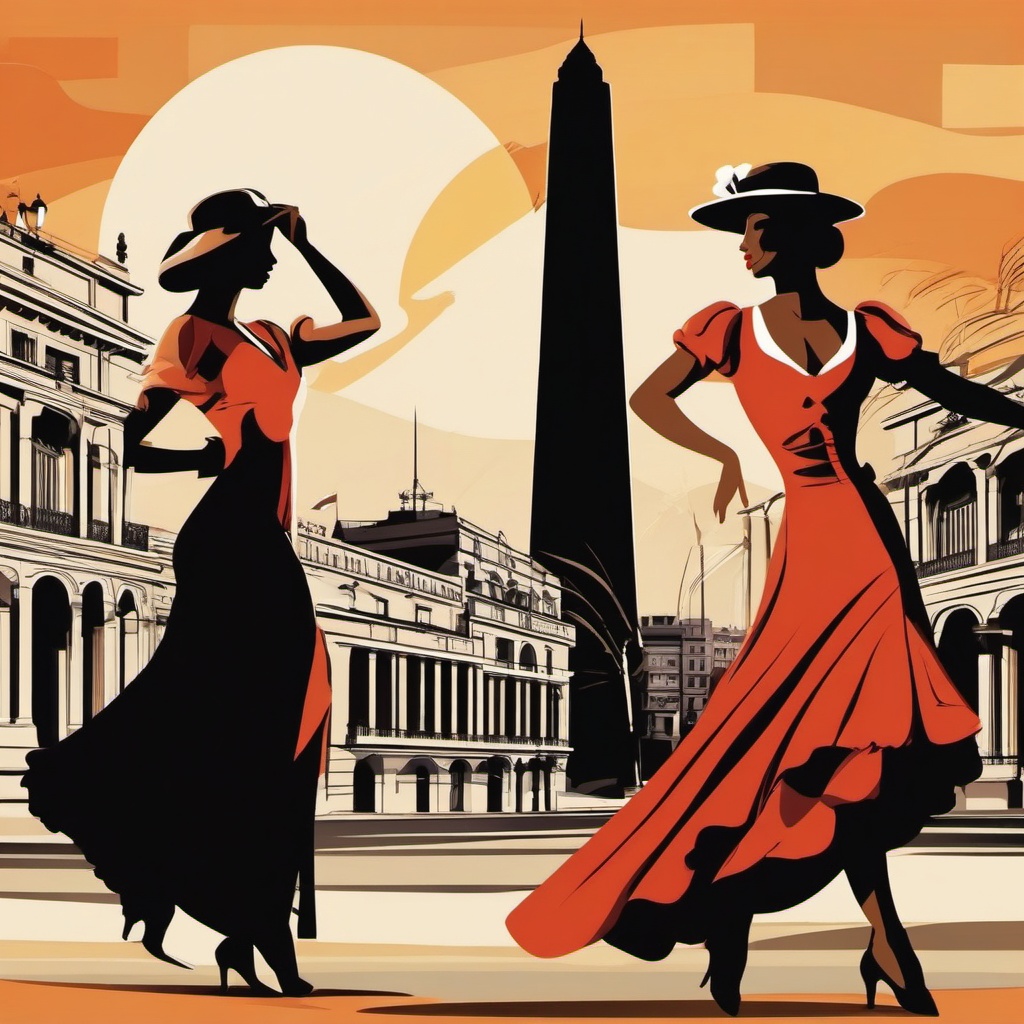 Buenos Aires clipart - Obelisco and Tango dancers in Argentina,  color clipart, vector art