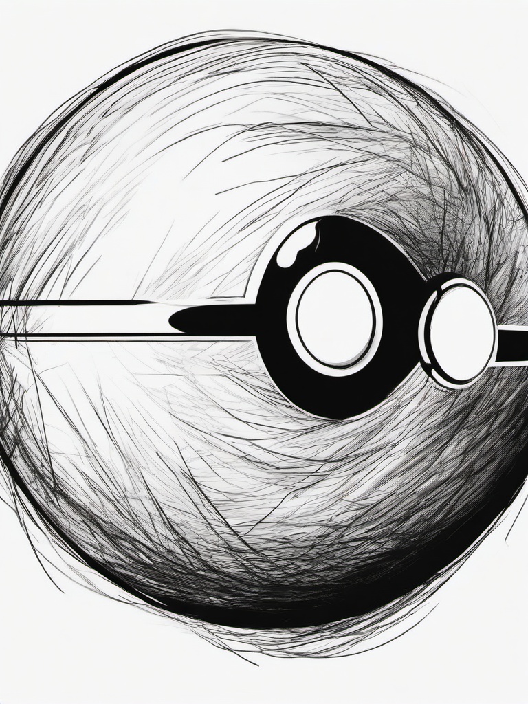 drawing of pokemon ball  minimal rough scribbles,doodles,black and white